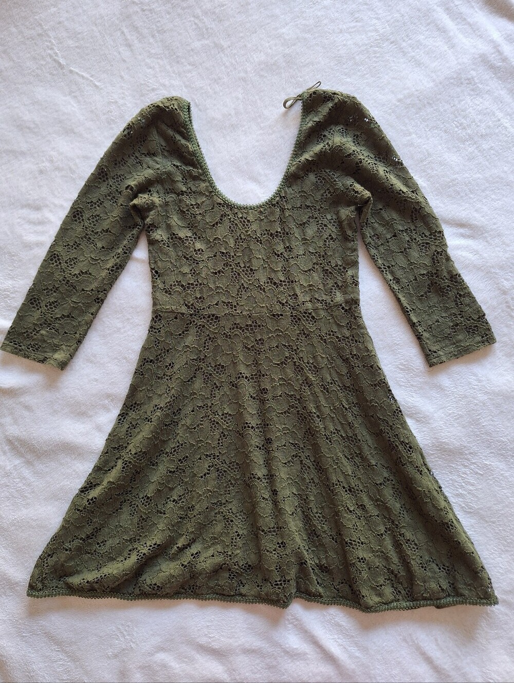 Free People Olive Green Lace Mini Dress - Size S Petite (SP)
